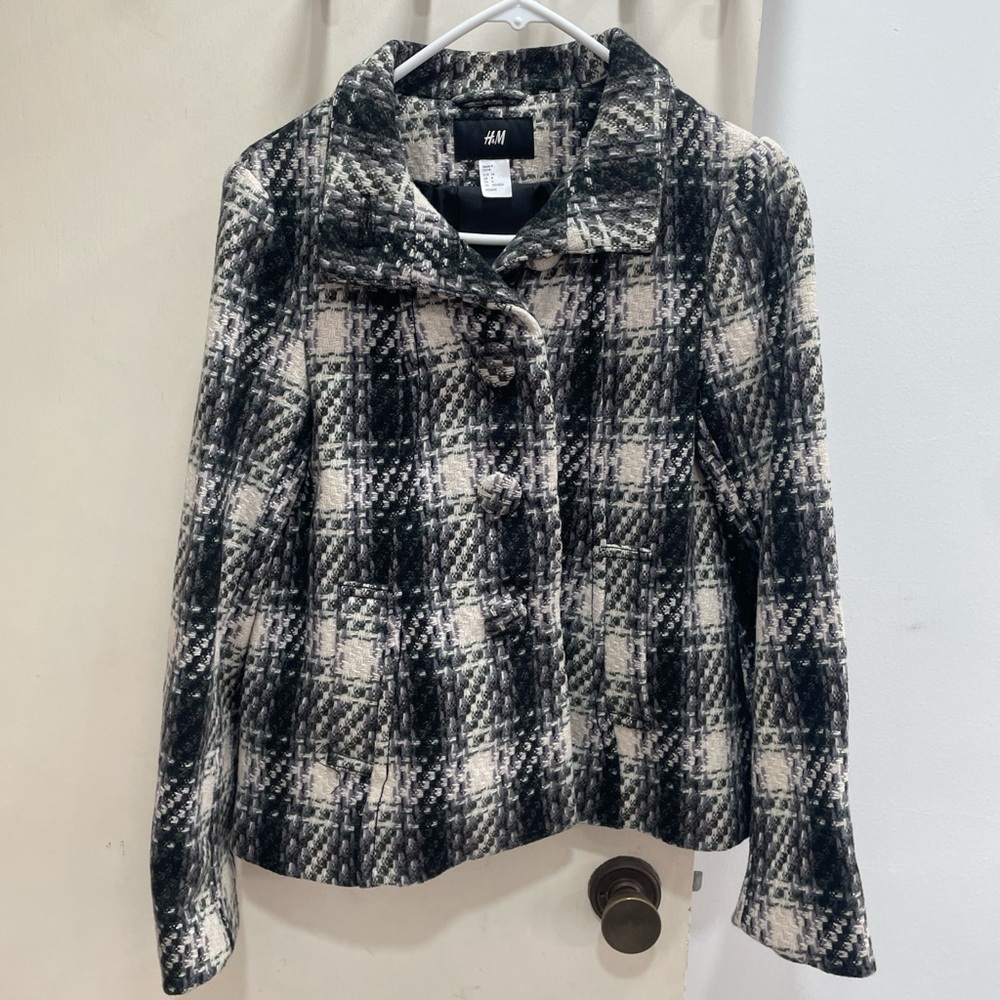 H&M Monochrome Checkered Women's Pea Coat